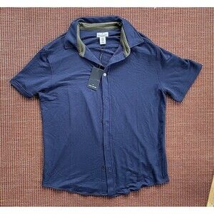 Daniel Hechter Paris Shirt Mens Medium Blue Short Sleeve Button Down Soft Polo